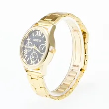 0129 Gold Circle Watchcase Fake Three-Eyed Roman Numerals Measuring Surface Fashion Steel Watch Men’s