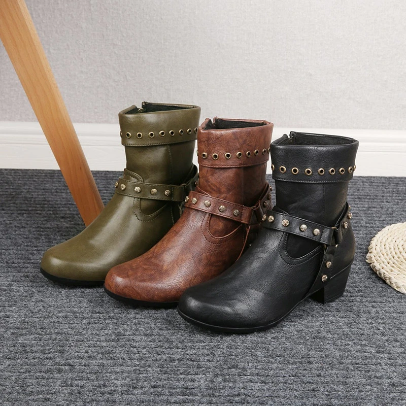 

Autumn Winter 2020 Fashion Boots Women Ankle Boots Rivet Street Hand Made Women's Boots Block Heel Shoes New Short Boots Woman