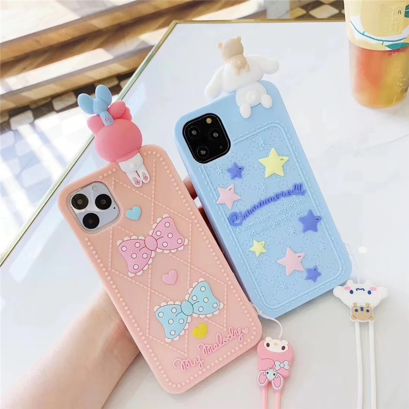 Японский чехол с милым котом My Melody для iphone 11 Pro X XR XS MAX 7 8 6s plus 3D кукла Cinnamoroll мягкий силиконовый шнурок