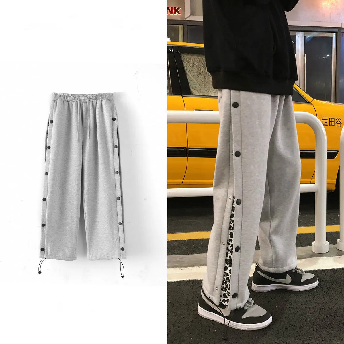 

2021 Men's Fashion Trend Loose Wide Leg Pants Breasted Leopard Printing Casual Pants Joggers Sweatpants Streetwear Trousers