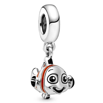 

New 925 Sterling Silver Bead Charm Orange And Black Enamel Finding Nemo Pendant Beads Fit Pandora Bracelet Diy Jewelry