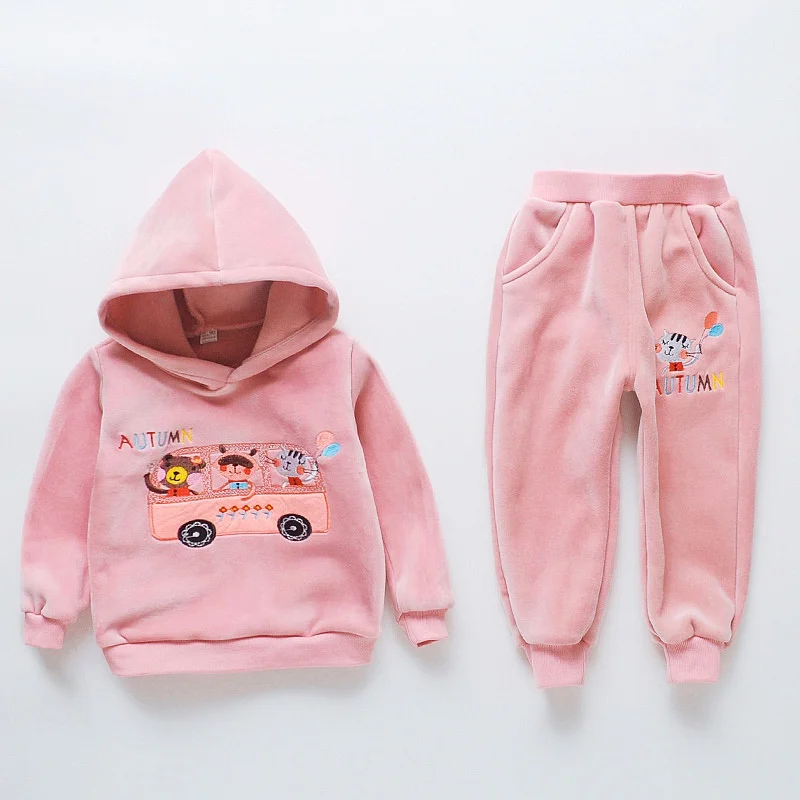 

Baby Girl Clothes 0-3T Toddler 2pcs New Autumn Gold Velvet Cute Cartoon Print Long Sleeve Sweater Hooded Casual Tops + Pants #m