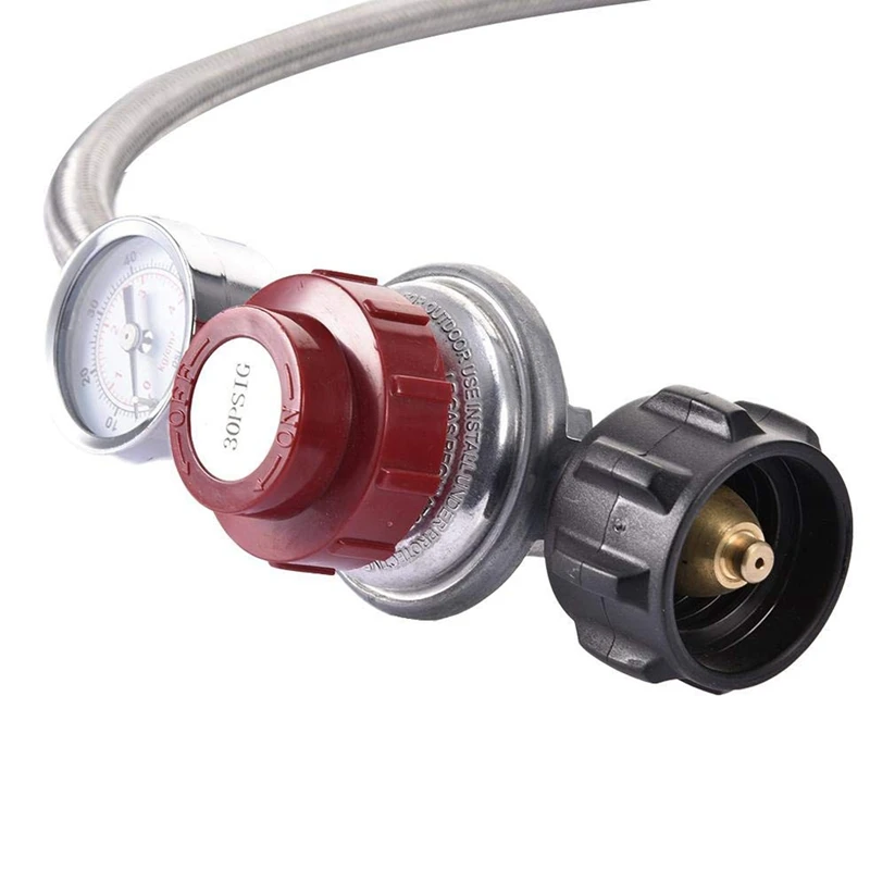 0~30 Psi Propane Regulator High Pressure Gas Regulator Adjustable Braided 3/8 Inch Flare Swivel Nut Hose Connector With Gauge Fo