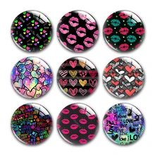 

Valentine's Day Kiss Me Lips Heart Round Photo Glass Cabochon Demo Flat Back For DIY Jewelry Making Finding Supplies Snap Button