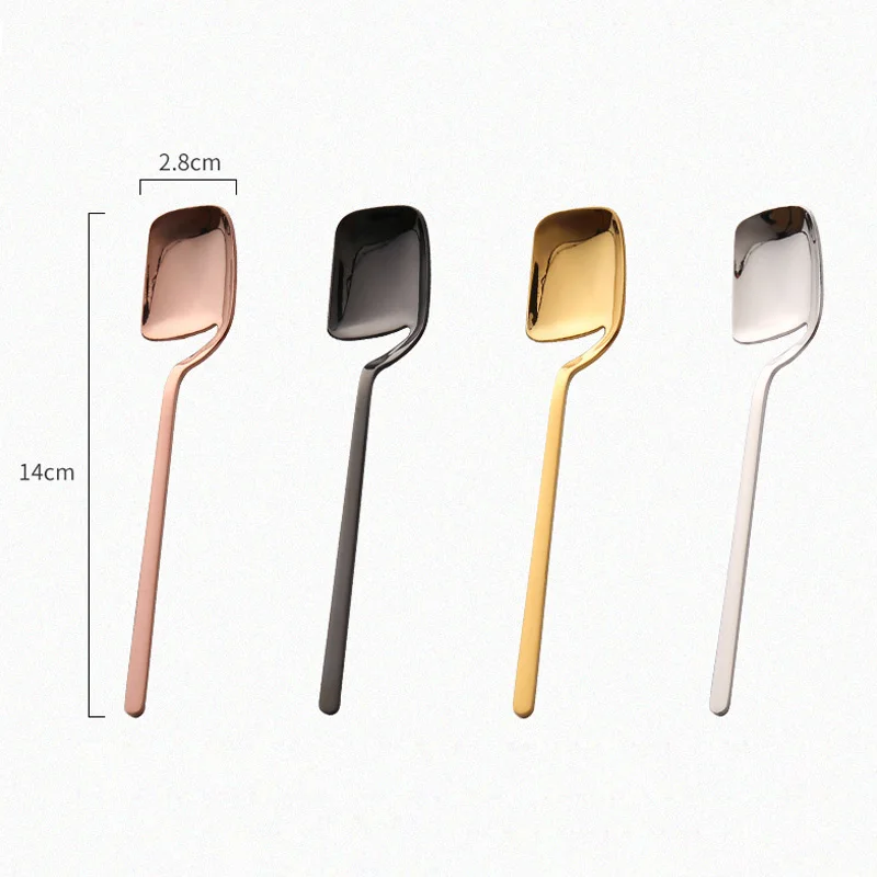 

4 Pcs Stainless Steel Coffee Spoon Dessert Fork Long Handle Hanging Wall Design for Dessert Pizza Cake Steak @LS