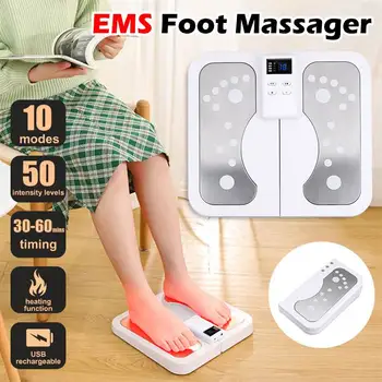 

2 IN 1 Foldable LED Display Feet Muscle Stimulator Electric EMS Foot Massager Massage Device USB Rechargeable Health Care