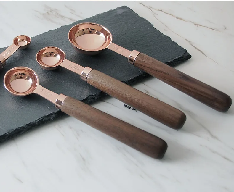 Copper measuring cups and spoons set of 8, top-quality stainless steel, mirror polish copper-plated finish