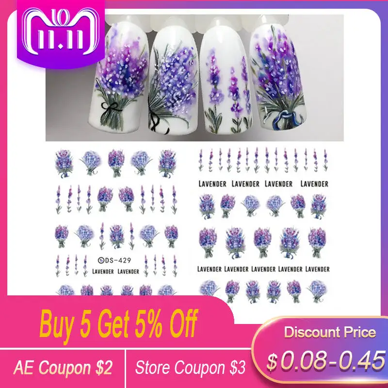 

Flower Series Daisy Lavender Nail Sticker Unicorn Animal Series Ocean Cat Plant Transfer Sticker Manicure Nail Art Decoration