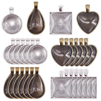 

48-Pieces 4 Styles Pendant Trays 24Pcs Round & Square & Heart & Teardrop And 24Pcs Bright Glass Cabochon e Tiles For Crafting