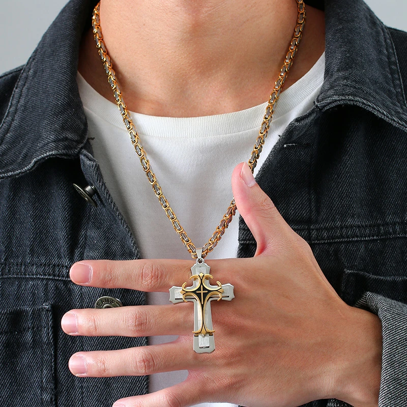 Stylish Cross Necklace For Men, Gold 