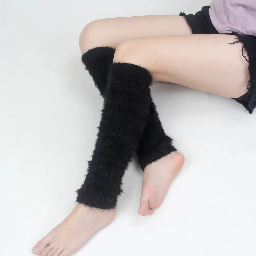 Корейский стиль, женские зимние теплые однотонные мягкие чулки, женские толстые гетры выше колена, вязаные женские гетры, Beenwarmers BAC232 - Цвет: Black
