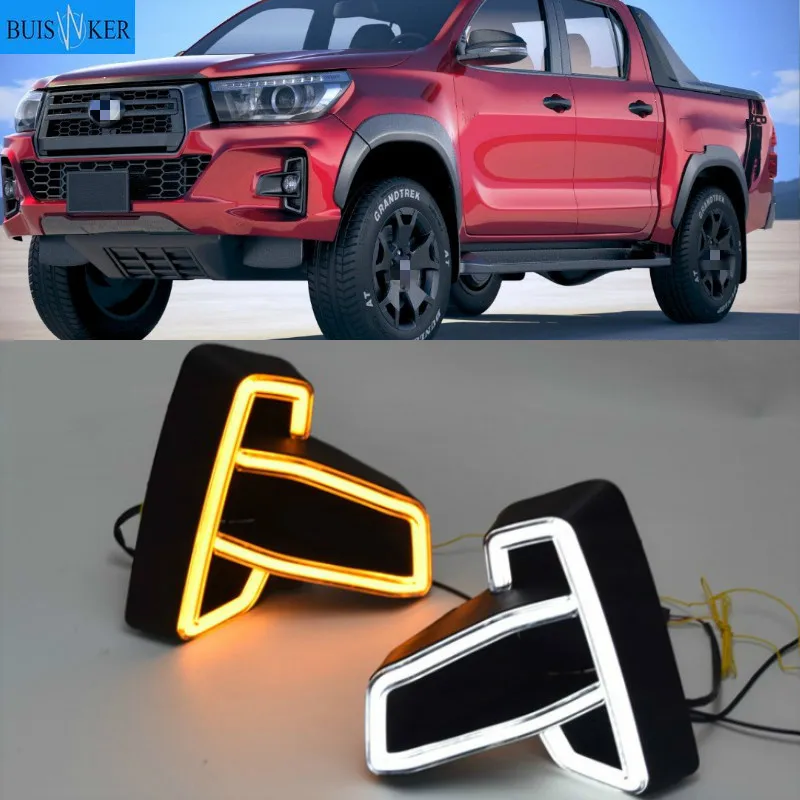 

Для Toyota Hilux Revo Rocco 2018 2019 DRL светодиодсветодиодный дневные ходовые огни Diglight 12 В ABS противотуманная фара с поворотным желтым сигналом