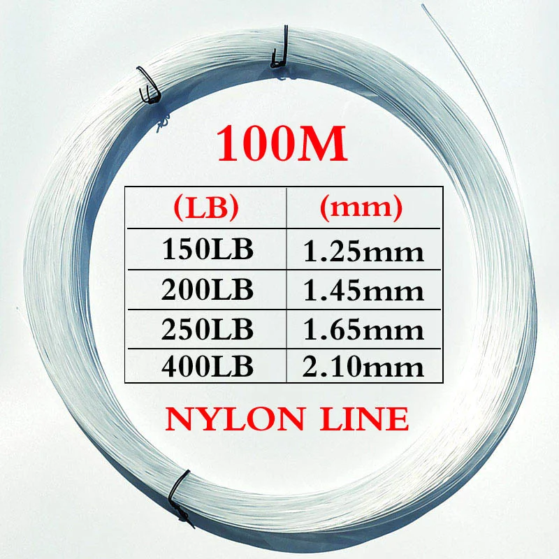 

100m Heavy nylon leader line 150LB/200LB/250LG/400LB sea line super strong line