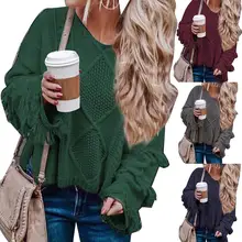 Осенне-зимний женский свободный свитер однотонные кисточки с расклешенными рукавами джемпер с круглым вырезом