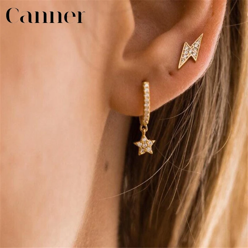 

Real 925 Sterling Silver Minimalist Zircon Lightning Stud Earrings For Women Simple Charming Jewelry 2019 New Gift