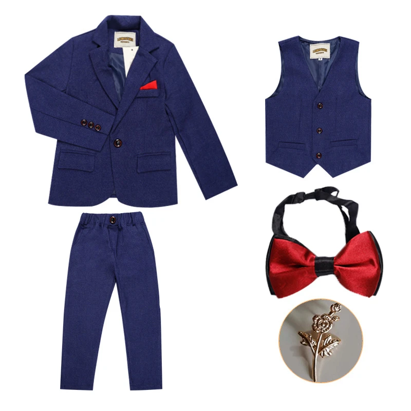 Детский Свадебный костюм в клетку в британском стиле высококачественный брендовый блейзер для мальчиков, жилет брюки, комплект из 3 предметов, детские праздничные костюмы официальные костюмы - Цвет: B blue 3pcs