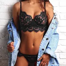 2 шт набор горячее женское нижнее белье с кружевами с цветочным узором V шеи бюстгальтер стринги Набор пижамы Нижнее белье наборы бюстгальтер+ трусы