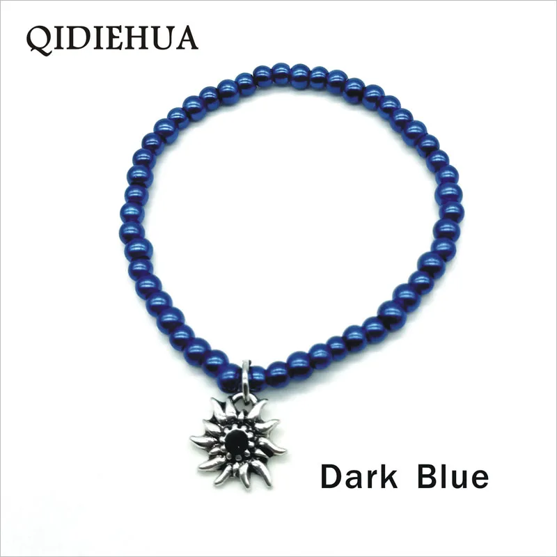 Модный браслет из искусственного жемчуга, богемский винтажный браслет, счастливые цветы, Эдельвейс, очаровательный браслет, женский браслет из бисера - Окраска металла: dark blue