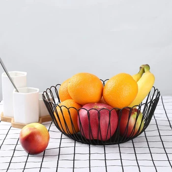 

Creative Wire Fruit Dish Basket Bowl, Modern Large Black Decorative Table Centerpiece Holder for Kitchen Counters, Living Room,