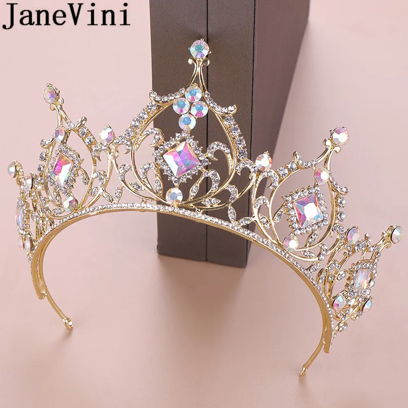 

JaneVini Luxury Crystal Wedding Crowns for Brides Beaded Rhinestone Baroque Gold Bridal Tiaras Sparkly Metal Headband Hairwear