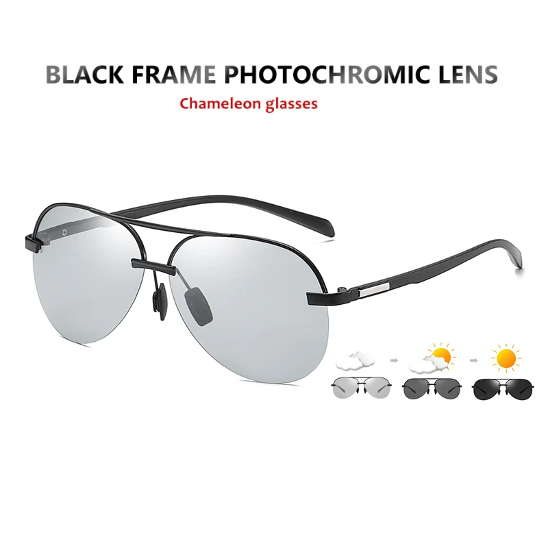 Брендовые авиационные защитные очки для вождения, фотохромные поляризованные солнцезащитные очки для мужчин, день, ночное видение, солнцезащитные очки для вождения, oculos de sol masculino - Цвет линз: Black-gray