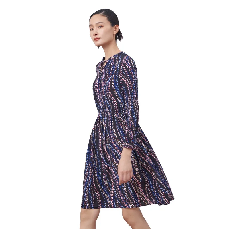 

Lady Flower Skirt Printing Autumn Spring Midi Dress Prairie Chic Loose Vintage Women Clothes Dresses