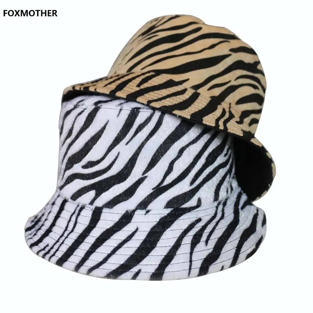 

FOXMOTHER 2021 zebra Striped print Bucket Hat Fisherman Hat Hip Hop outdoor travel hat Sun Cap for men Women