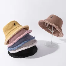 Kangaroo Sign  Kangol Hat  Women's Hat  Double-sided Wear Plus Velvet Thick Kangaroo Solid Color Fur  Plush Basin Hat Tide Bobs