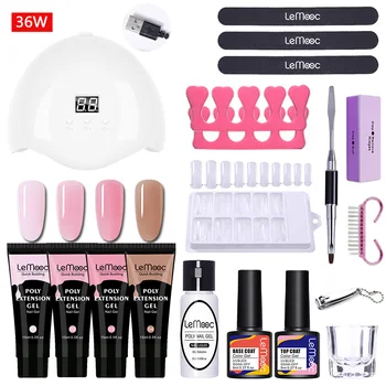 

Lemooc Poly Uitbreiding Nail Set Volledige Manicuring Set Poly Uv Gel Set Met 36W Uv Led Lamp Borstel Soak off Nail Art Kit