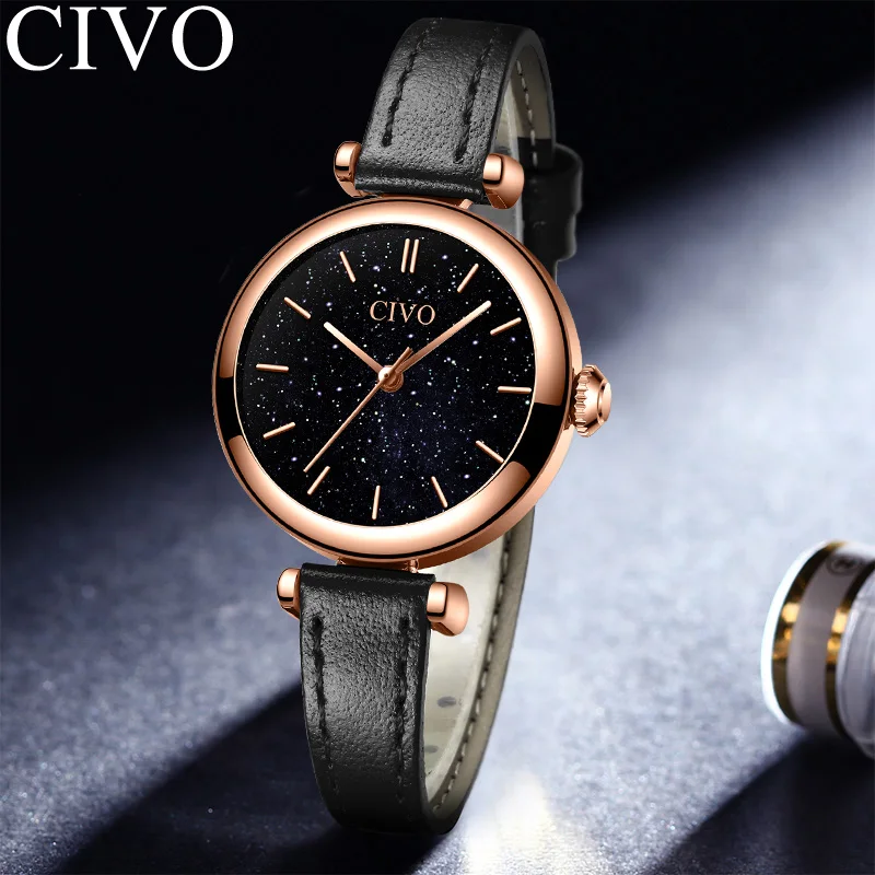 Женские часы Relogio Feminino CIVO новые женские часы Роскошные подарки для женщин водонепроницаемые черные кварцевые наручные часы 8104