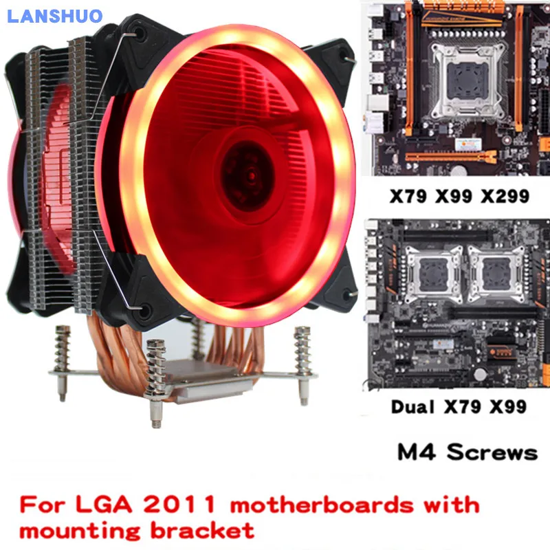 3/4PIN RGB светодиодный кулер для процессора 6-Heatpipe 12 В 12 см 2Fan радиатор охлаждения для LGA 2011X79 - Цвет лезвия: Red light