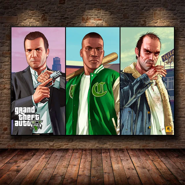 Grand Theft Auto V 게임 포스터, GTA 5 캔버스 아트 프린트 페인팅 벽 그림, 방 홈 장식 벽 장식