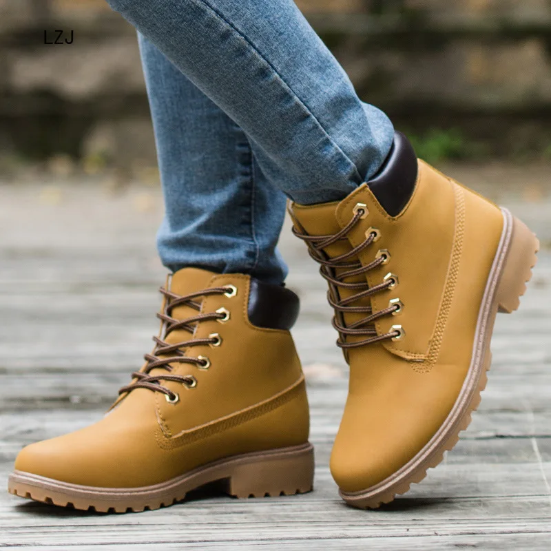 

LZJ 2019 PU Leather Women Martin Boots Winter Shoes Ankle Boot Women Snow Shoes Work Couple Models Shoes Plus Size 36-46