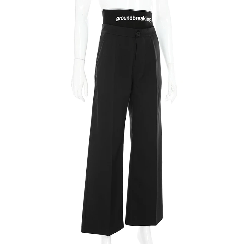 Weekeep Лоскутные штаны с буквенным принтом женские прямые брюки с высокой талией Светоотражающие уличные женские брюки