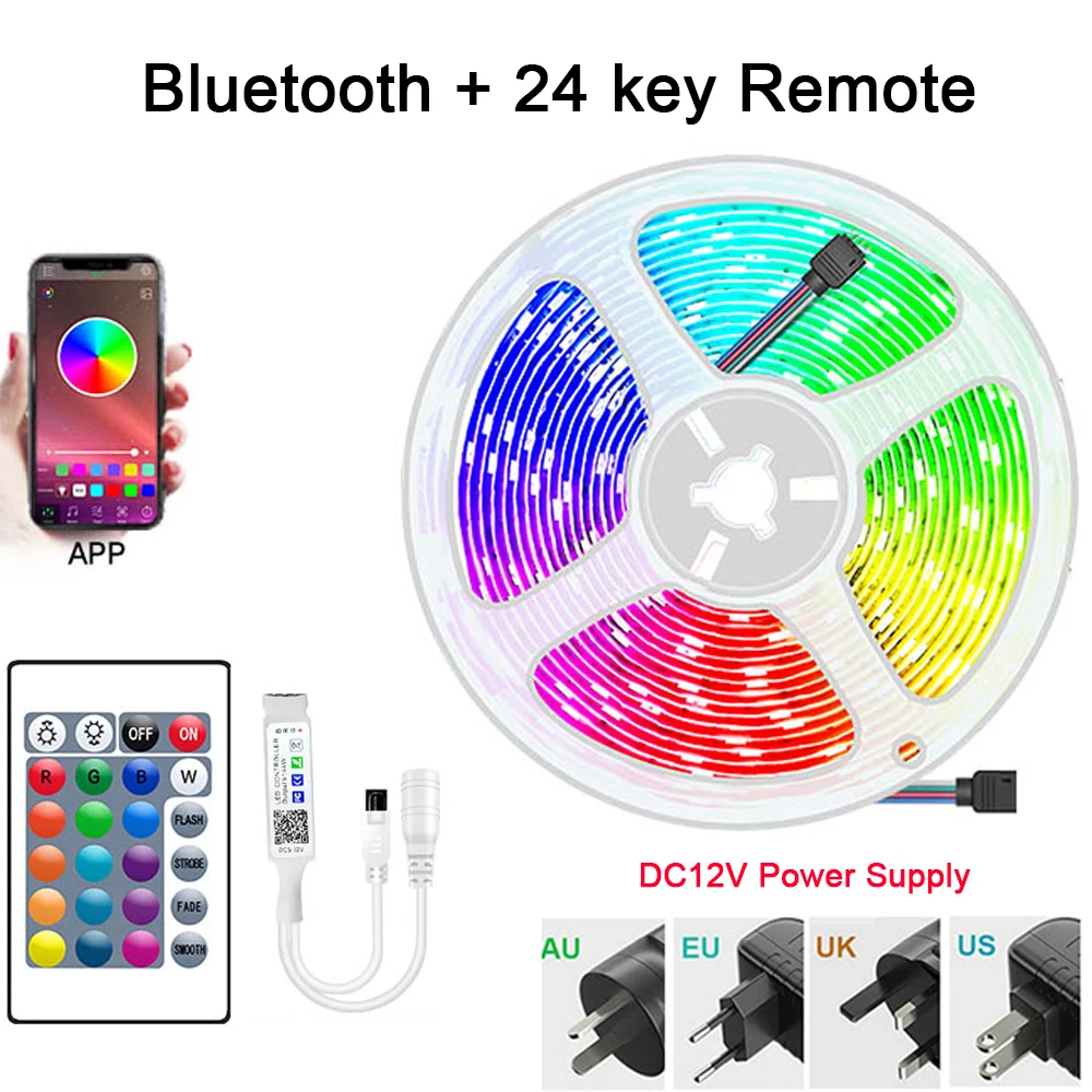 Kaufe Bluetooth LED-Streifen RGB LED-Licht Neonlampe SMD 5050 DC12V LED-Beleuchtungsband  5M 10M 15M 20M TV-Hintergrundbeleuchtung + Musik-LED-Controller + EU/US- Netzteil