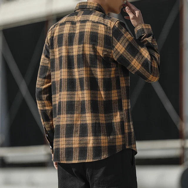 Harajuku Plaid Shirts Men's Spring 2021 Autumn Winter High Quality Casual Flannel Men Oversized Loose Retro Long-sleeved Shirts 4