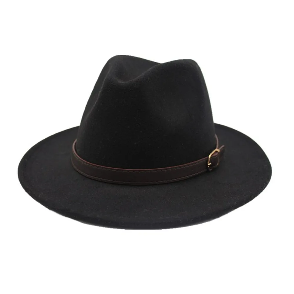 Модная аутентичная шерстяная шляпа Fedora для мужчин и женщин, Уличная Повседневная шапка для путешествий, поп дикая шляпа, размер 56-58 см - Цвет: Black