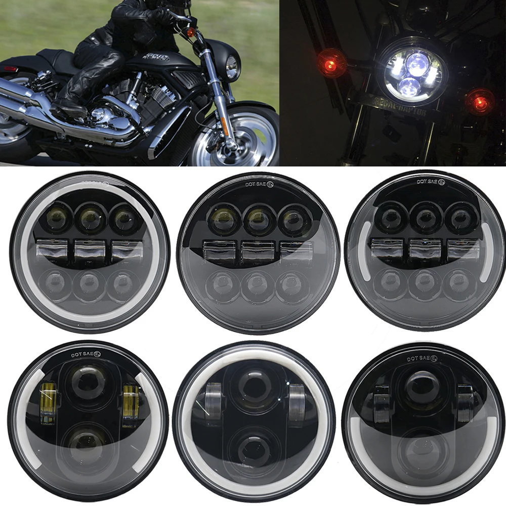 5,75 дюймов светодиодные фары halo Кольцо Белый DRL Ангел глаз для Sportster Touring-Super Glide Dyna Sportster двигатель 5 3/" налобный фонарь
