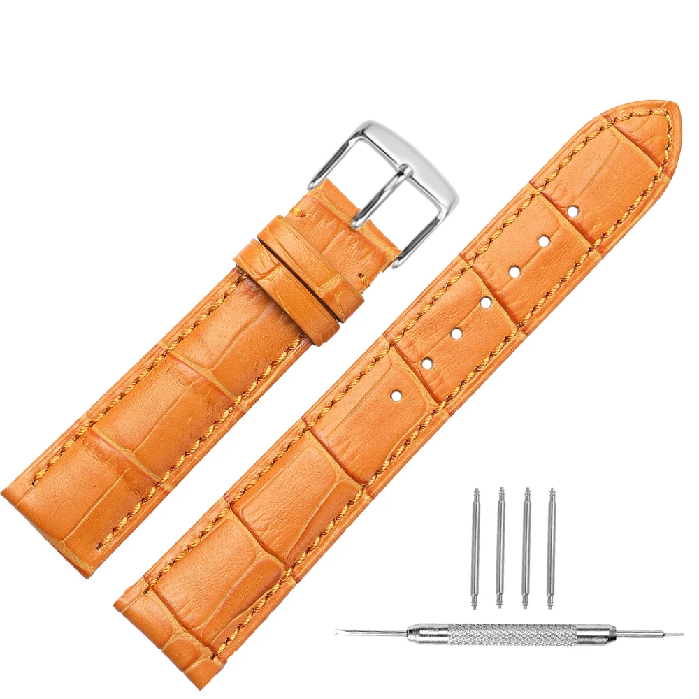 Orange IStrap Ремешки для наручных часов из натуральной кожи 14, 16, 18, 20 мм, ремешок с пряжкой, стальной ремешок с пряжкой, браслет+ инструмент - Цвет ремешка: Orange