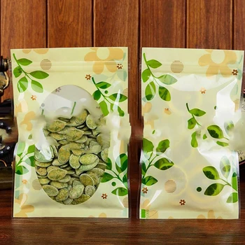 

100PCS/Pack Transparent Ziplock Bag For Cooking Sandwich Reusable Food Bags Green Leave Print Home Decoration Kitchen Supplies