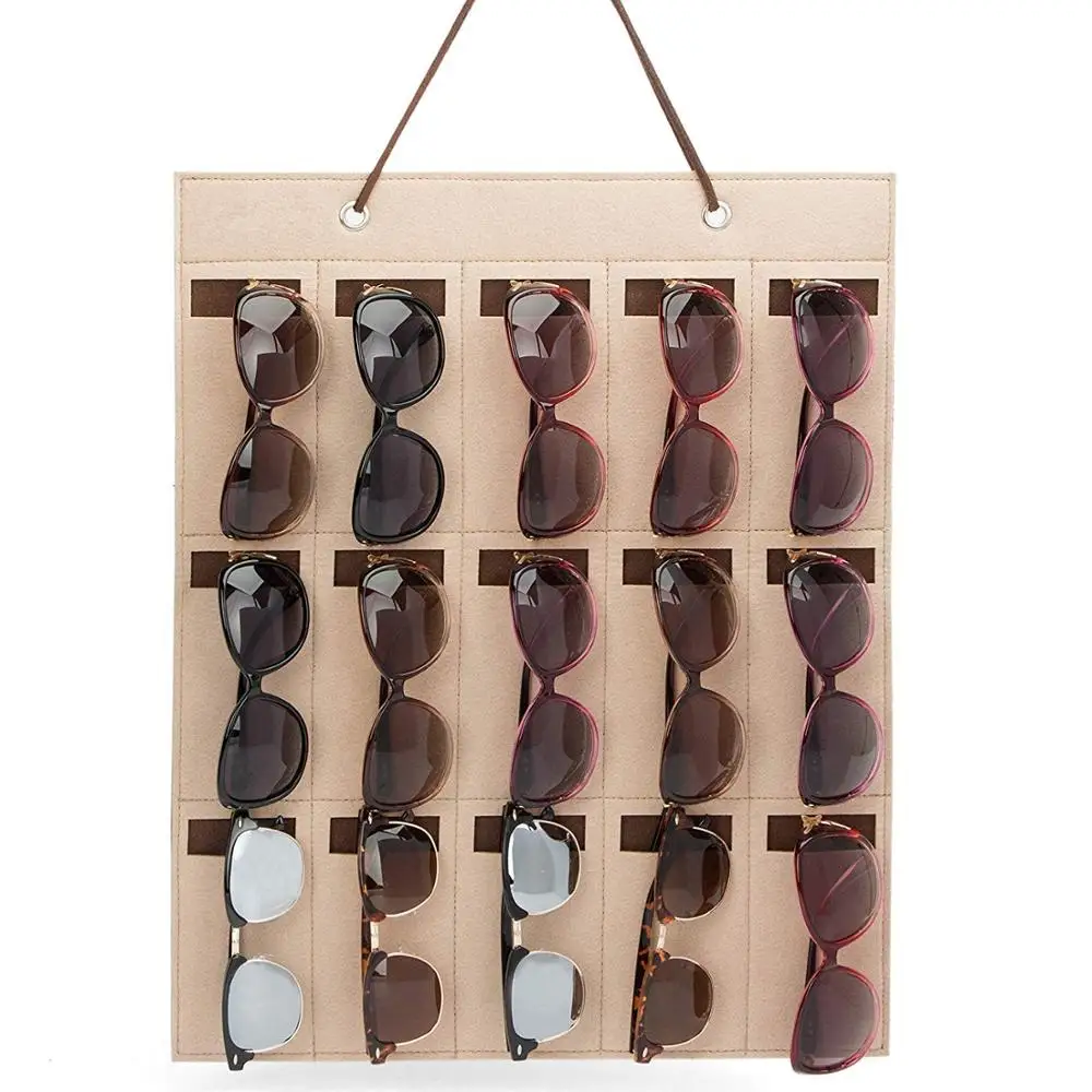 

Hanging Sunglasses Organizer With 15 Pockets Felt Sunglasses Hanger Eyeglasses Wall Display Stand Holder Hanging Storage Bag