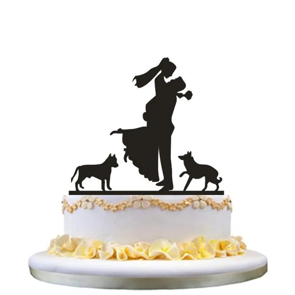 Смешанный Забавный стиль Свадебный торт Топпер с питомцем собака кошка Невеста и жених торт Топпер MR& Mrs черный акриловый торт Топпер украшения - Цвет: C
