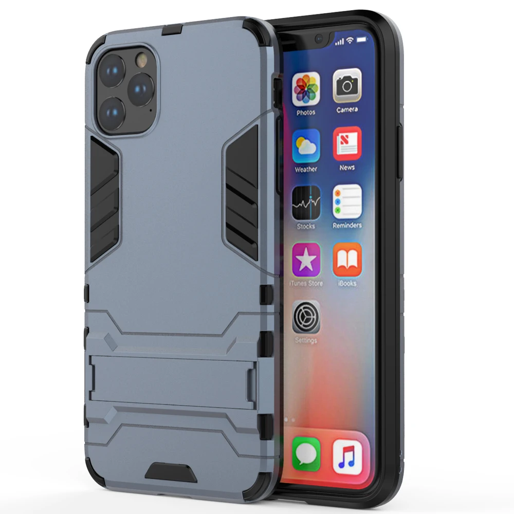 10 шт./партия, противоударный бронированный чехол для iphone 11 Pro Max, Гибридный Силиконовый твёрдый ПК, задняя крышка для iphone 11, чехол для телефона - Цвет: Синий