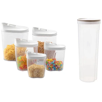 

6 Pcs Food Storage Container Kitchen Sealed Box Food Sealed Grains Tank Storage Cereal Box - 1 Pcs Khaki & 5 Pcs White