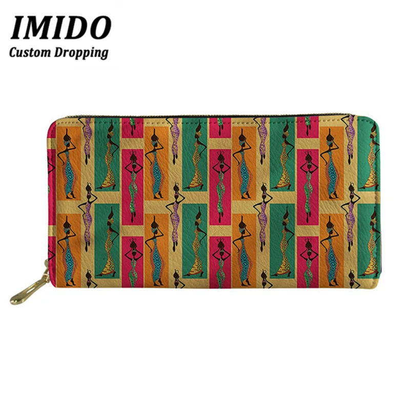 

IMIDO Ladies Wallet Character Prints Womans Wallet For Money Long PU Leather Purse Ladies Book Wallet And Cash Bag Retro Wallet