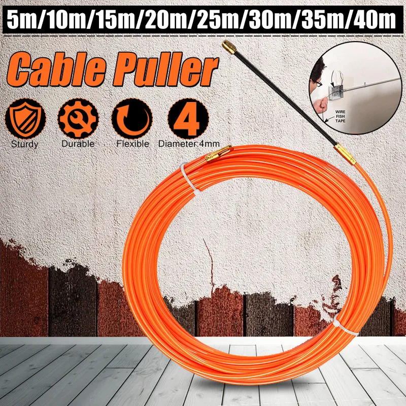 4mm 5 Meter To 40 Meter Orange Guide Device Nylon Electric Cable Push Pullers Duct Snake Rodder Fish Tape Wire