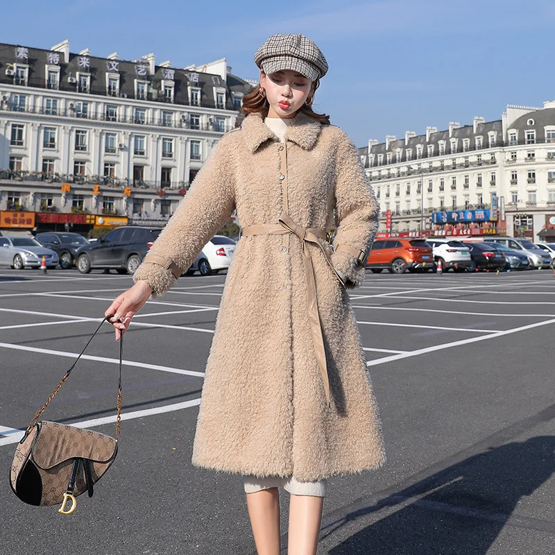 

Ke li rong Woolen Jacket Women's Long Winter New Style Korean-style Loose-Fit Sheep Shearing Fur Lambs Wool Overcoat