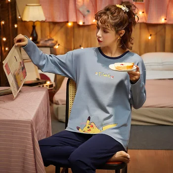 

5XL Plus Size Winter Yellow Cartoon Pajamas Set for Women Trousers Casual Sleepwear Kawaii Pijamas Long Sleeve Cute Homewear Clo