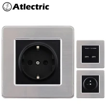 Atlectric ЕС Франция стандартная настенная розетка электрическая розетка Enchufe панель из нержавеющей стали электрическая вилка переменного тока 110~ 250 В 16А
