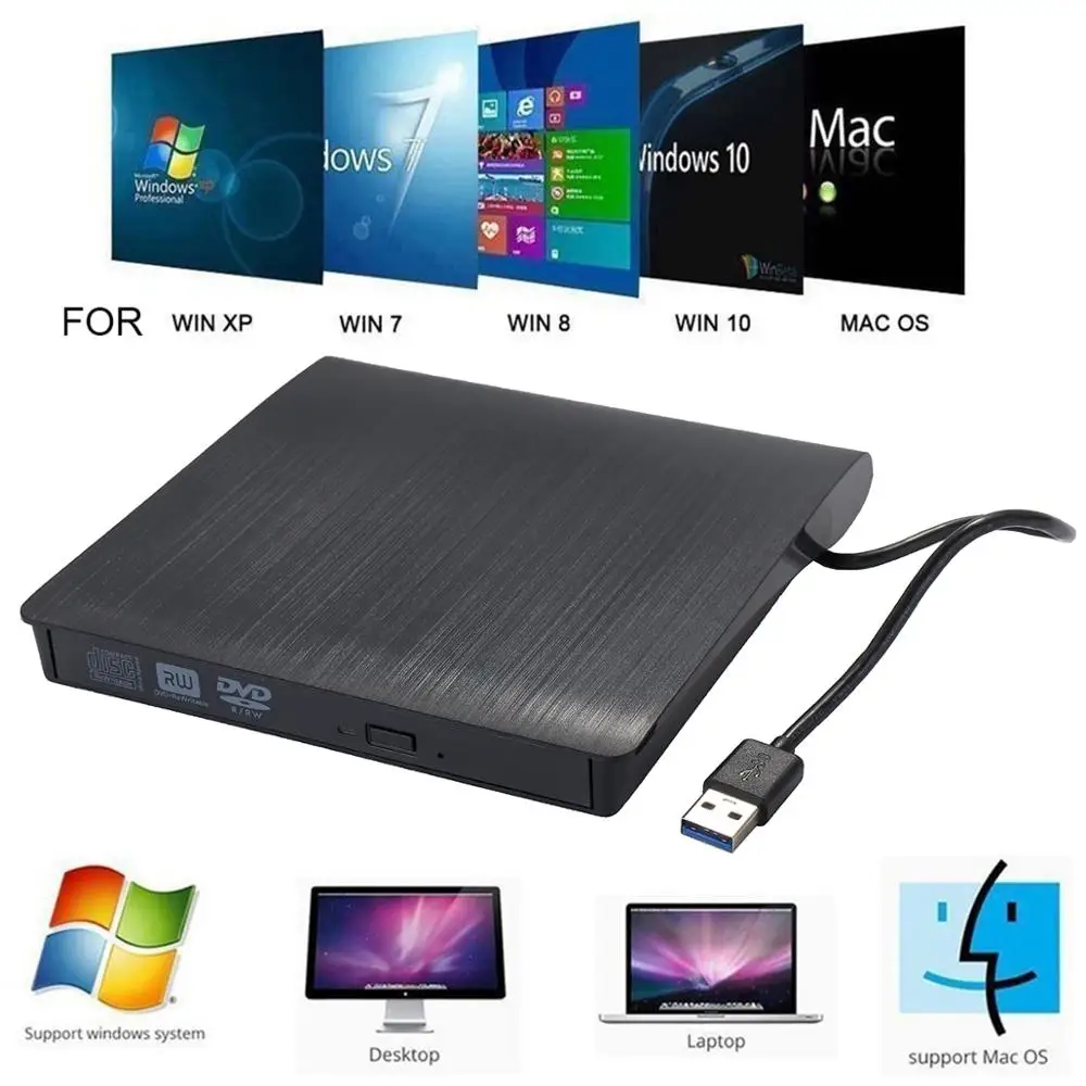 Portable ultra External CD DVD Drive USB 3.0 Optical Drive Burner Writer for Laptop Desktop Mac MacBook etc... For